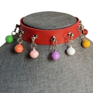 RED & MULTI COLORED BELLS RAVE CLUB CHOKER